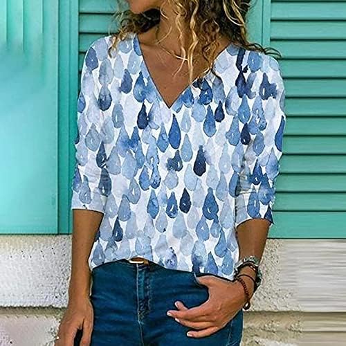 Женски маички со долги ракави, редовно вклопување графики печати врвни Coman Comfy v вратот на отворено блуза врвови
