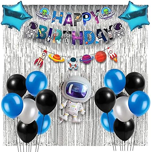 ПАРТИП ПРОПЗ ВОСТОЈБА Тема Декорации за роденден - 49 парчиња црни и сини балони за деца роденденска забава | Декорации за роденден на вселенска