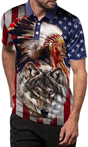 XXBR Патриотски поло маици за мажи, американско знаме етнички индиски маички врвови летни тренинзи за кратки ракави, обична кошула за голф