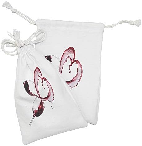 Ambesonne винска ткаенина торбичка сет од 2, истурање на облик на срцева црвена пијалок во чаши романтичен концепт на денот на вinesубените, мала торба за влечење за маски