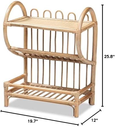Бактон студио Медисон современо боемски природен кафеав ратан 2-ниво на полица за прикажување
