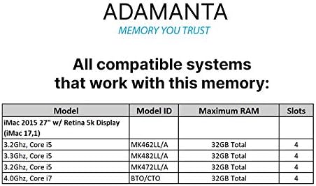 Адаманта 16 GB Apple меморија надградба компатибилна со доцната 2015 година IMAC 27 Retina 5K Display DDR3/DDR3L 1867MHz PC3L-14900 SODIMM