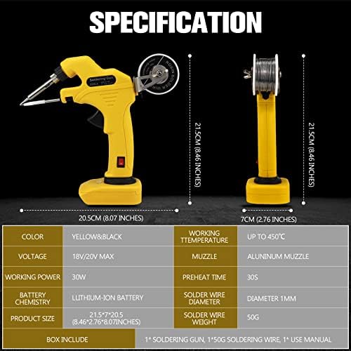 Комплет За Безжично Рачка За Лемење RexLeLXB, Погоден За Dewalt 18v/20V Max Li-јонска Батерија, пиштол ЗА Лемење 30W со Керамички Грејач,