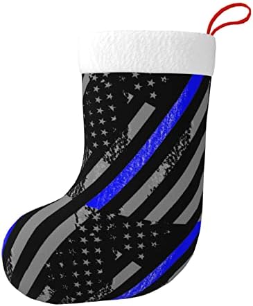 Божиќни чорапи за божиќни чорапи тенки сини линиски знамиња Полициско двострано камин што виси чорапи