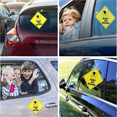 2 ПАРЧИЊА Бебе На Налепница Знак За Автомобили Светло Жолто Бебе На Бродот Предупредувачки Знаци со Вшмукувачки Чаши За Прозорец