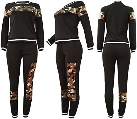 Обични облеки на жени со две парчиња леопард печати со долги ракави врвови на каросерија панталони за џогер сет