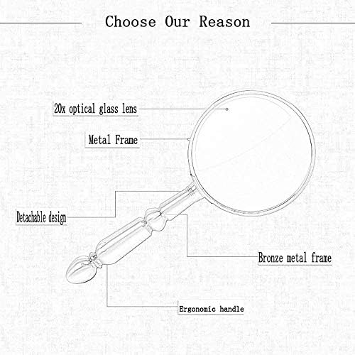 Зголемување на круни, лупери за едукативно хоби, рачно читање 20x целосен метал HD оптички стакло Отстранлив дизајн за читање