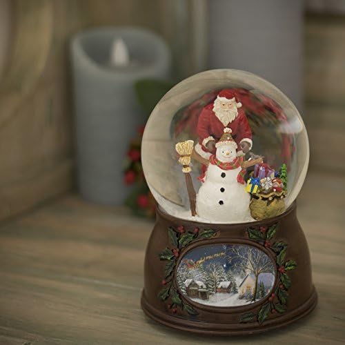 Римски божиќен музички музички револвинг Дедо Мраз и снежен човек Снежен глобус Глитердом игра „Имајте си весел мал Божиќ“, разнобојно, 5 инчи
