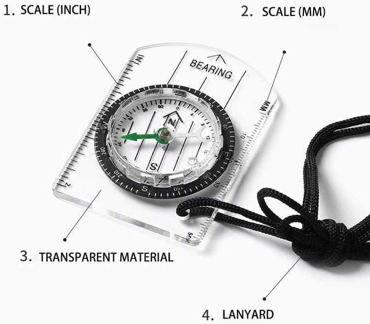 Мултифункционална транспарентна пластична скала за компас за отпадоци патувања на отворено кампување пешачење воен компас алатка 多功能 透明 指南针 比例 占地 旅行户 外野