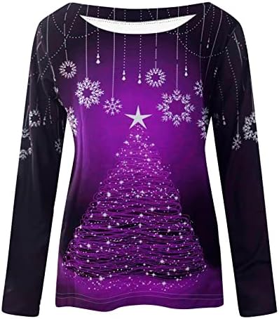 Зимска облека на Енија за жени лажички врат Среќен Божиќни маици, склекови опуштени долги божиќни џемпери за жени