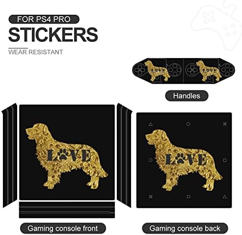 Златен ретривер Loveубовна кучиња шепа налепница кожа за тенок конзола PS-4 и контролер Целосна обвивка за заштита на кожата, компатибилен со PS-4 Pro