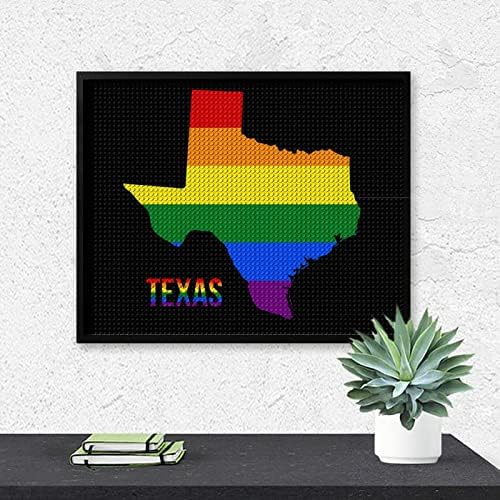 Државна мапа во Тексас во ЛГБТ Виножито знаме Дијамантски комплети за сликање 5Д DIY целосна вежба Rhinestone Arts Wallид декор