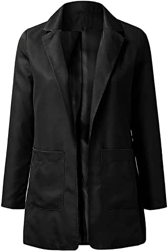 Womenените со долга костумска палто мода цврста боја со долга ракав канцеларија деловна јакна плус големина кардиганс блејзер врвови