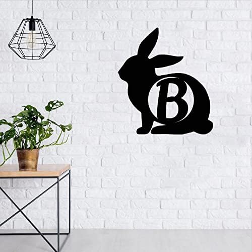 UTF4C Bunny Cutout Metal знак, Велигденски зајаче б обичај презиме монограм гроздобер 3Д ласерско исечено шупливо метален знак, модерна wallидна декорација уметност за домашна
