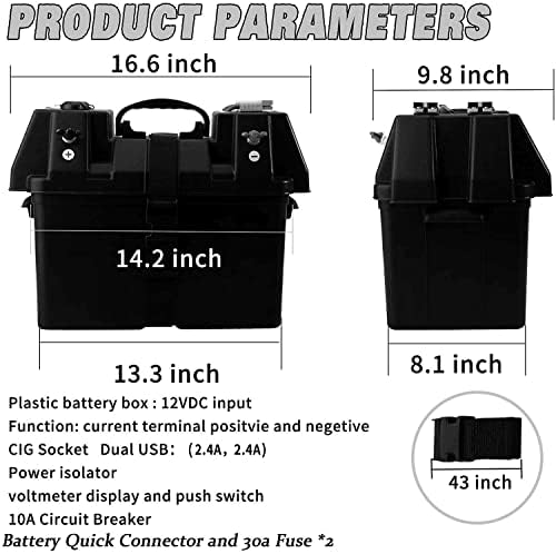 BA 890, RV Battery Battery Trolling Motor Motor Conent Center Center со брз конектор за батерија, двојна USB напојување во волтметер, мерач