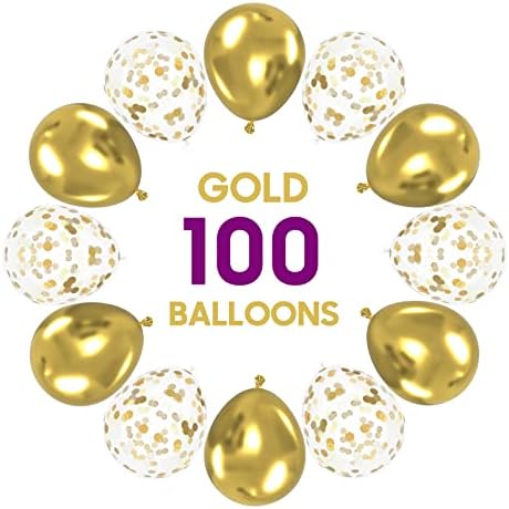 Оувил 100 парчиња Балони Метални Златни Конфети 12 Инчи Златни Латекс Балони, Златни Конфети Балони За Роденденски Туш За Бебиња Материјали За Свадбена Забава Декора