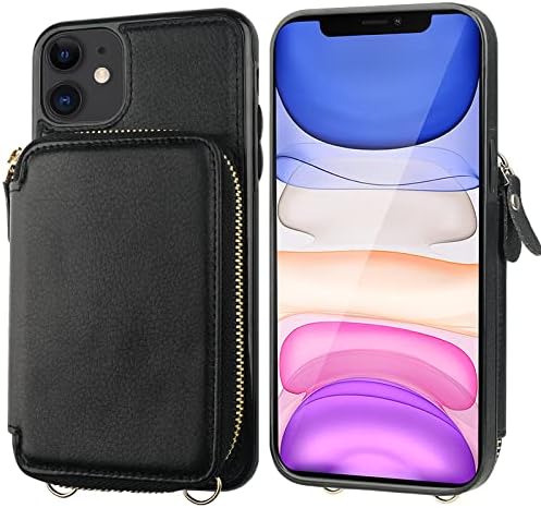 Bocasal RFID Блокирање Паричник Случај за iPhone 11, Прилагодливи Crossbody Чанта Чанта Држач Картичка Со Kickstand Отстранлив Рачен