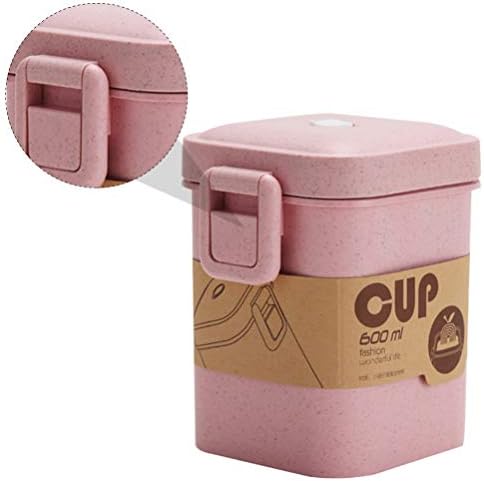 Јардве запечатена изолирана тегла за храна: Микробранова супа кригла со капак 600 мл розова квадратна пченица чаша од слама житарка со капаци