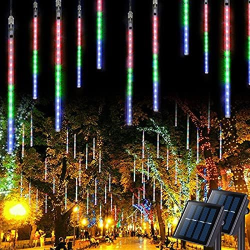 Jmexsuss 2 пакет соларни метеорски светла за туширање, 16 цевки 288 LED повеќебојни метеорски Божиќни светла, соларни Божиќни светла на