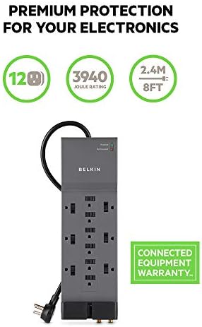 Заштитник на електрична енергија на Belkin Power Sparge со 8 ротирачки места за наизменична струја - заштитник на засилување од 6 стапки и електрична лента - 12 AC повеќе места ?