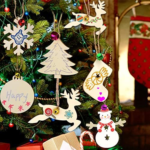 Недовршени Божиќни Дрвени Орнаменти, ЗАЛАЛОВА 166 парчиња МСД Одобрени Украси За Новогодишна Елка 6 Стилови Комплет За Занаети