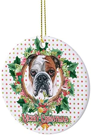 Двострадениот печатен Божиќен венец и кучиња Керамички Божиќен украс, подароци за Божиќни украси за семејни пријатели деца, Божиќни приврзоци,