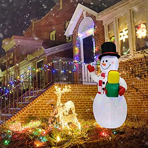 Coolwufan 5ft Божиќни надувувања Снежен човек со кутија за подароци, разнесени дворни украси дозвола со вградени разнобојни ротирачки