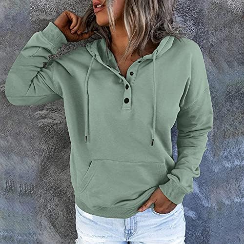 Tantisy Women Casual Pulverover Housidies врвови Основно џемпер за џемпери удобно копче за надворешни работи есен зимски кошули со долг ракав