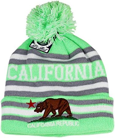 Капа и надвор од пом пом бена со калифорниска државна мечка плетена облека за глава