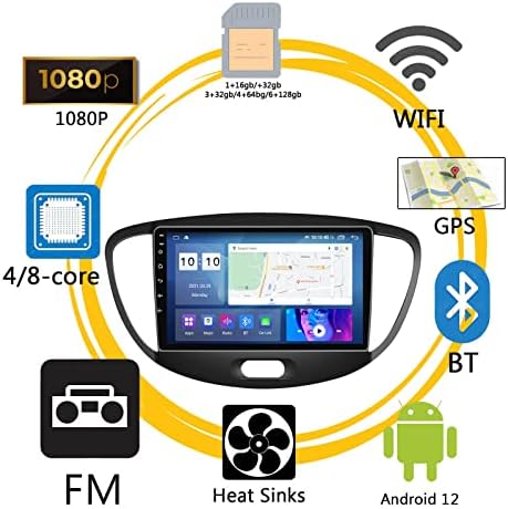Plokm Автомобил Стерео Андроид 12 За Hyundai i10 2007-2013 9 Инчен IPS Екран На Допир Автомобил Радио Со Безжичен Apple Carplay И Android