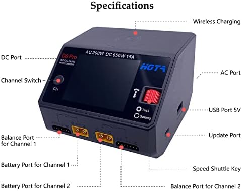 Alaohu Hota D6 Pro LIPO Balange Charger AC200W / DC650W 15A Двојни порти за RC LIPO LIHV NICD NIMH батерија за полнење RC CAR RC Boat FPV Race