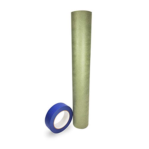 Комплет за маскирање на премија за пакување IDL - 18 x 60 јарди зелена хартија за маскирање и 1,41 x 60 јарди сина лента - маскирање поставено