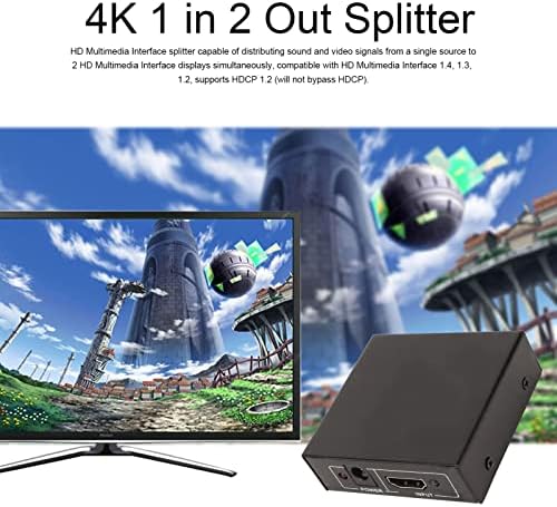 Ashata 1 во 2 Out Splitter, 1 во 2 Out 4K Splitter за Full HD, 1x2 Display Dipliter Mirror Powered Splitter, Splitter со напојување, за Xbox 360,