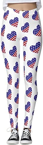 Женски јога хеланки за контрола на стомакот во САД, ленти со ленти со знаме, удобни лесни атлетски фитнес спортски спортски јога панталони