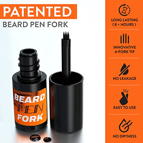 Комплет за молив за стилизирање на брада - средно кафеава брада пенкало 4 врвови за микро -вилушка и филер за пенкало за брада
