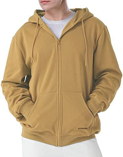 Alaviking mens zip up hoodie atistatic ткаенина со качулка со џебови со џебови атлетски руно дуксери за мажи со големина S-3XL