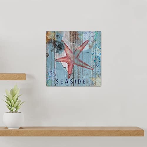 Дрво знак Наутички крајбрежен starвезден риба морска плоча Плакета сина дрво штица христијанска домашна wallидна декора тема наутички крајбрежен