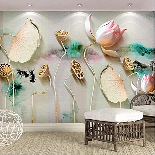 N Обична фотографија кинески стил 3Д врежано мастило лотос цвет уметност wallид сликарство ресторан чај куќа просторија wallид декор мурал