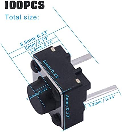 Tpuoti 100pcs 6x6x5mm 2 пински панел PCB моментално тактилна тактилна тактика на копчето за тактики