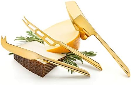 Ножеви со злато сирење Виски, сет од 3 ножеви од сирење, не'рѓосувачки челик со златен финиш, алати за сирење, злато, сет од 3