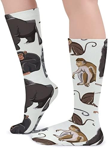 ПЛЕВЕЛКЕЈАТ Различни Видови Мајмуни Дебели Чорапи Новина Смешно Печатење Графички Секојдневни Чорапи Со Топла Средна Цевка За Зима