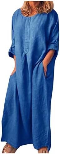 Uqrzau haveенски обични фустани од 2023 година памук и постелнина цврста боја лабава фустан директно фустани за работа