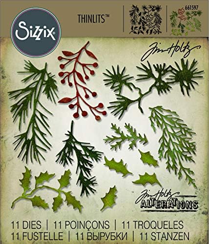 Sizzix Thinlits Die Set 661597, Одмор зеленило, мини од Тим Холц, 11 пакет, една големина, мулти -боја