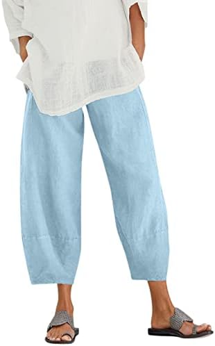 Мекнег цврсти жени Каприс и исечени панталони удобни обични жени капри панталони за летна лесна плус големина со џебови