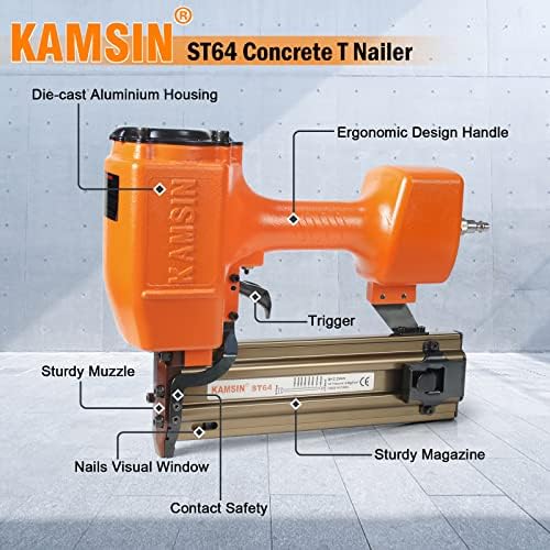 Kamsin ST64 14 Мерач на тешки пневматски бетонски бетон Т ноилер комплет со 400 парчиња бетони Т нокти, 1-инчен до 2-1/2-инчен воздушен напон