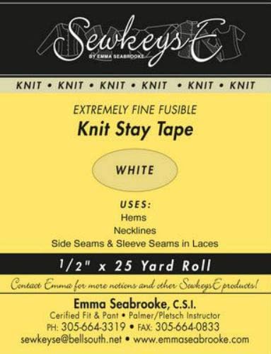 Бела - 1/2 Безобразен плетенка лента за престој - 0,5 x 25 јарди Sewkeyse Екстремно фино плетено интерфејс што се продава од 25 -тиот двор