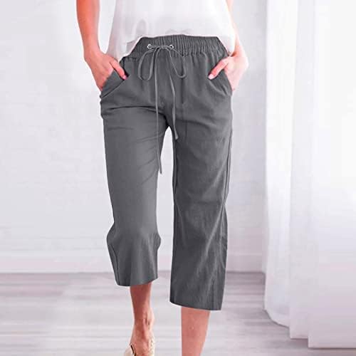 Yubnlvae панталони за жени лабави се вклопуваат со висока половината со широка памучна постелнина цврсти трендовски обични цврсти панталони