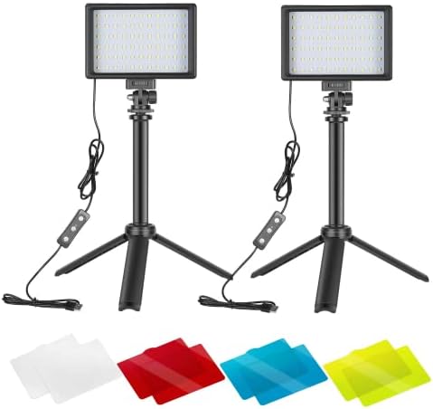 Newks Dimmable 5600K USB LED Видео Светло 2-Пакет Со Прилагодлив Држач За Статив И Филтри Во Боја За Маса/Снимање Со Низок Агол/Осветлување