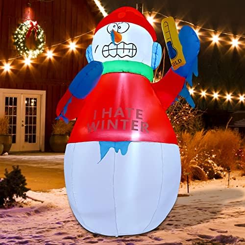 Goosh 6 ft Снежен човек со термометар Божиќно надувување декорација, надувување Божиќ Снег човек дува Божиќни украси за Божиќни дворови вградени