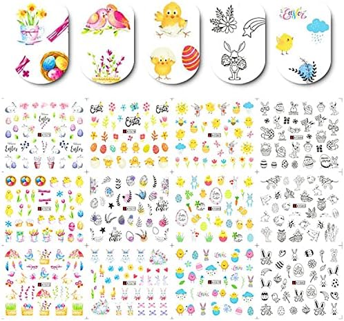 36 листови Велигденски налепници за нокти Симпатична зајаче трансфер на вода за нокти за зајаци Велигденски јајца Фестивал на